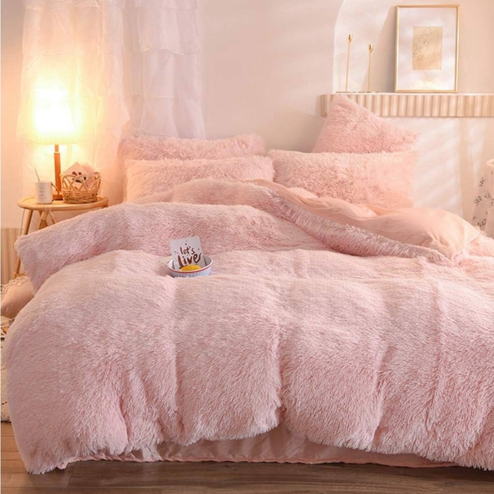 NOOS Plush Light Pink Shag Bedding Set (1 Duvet Cover and 2 Pillow Cases)
